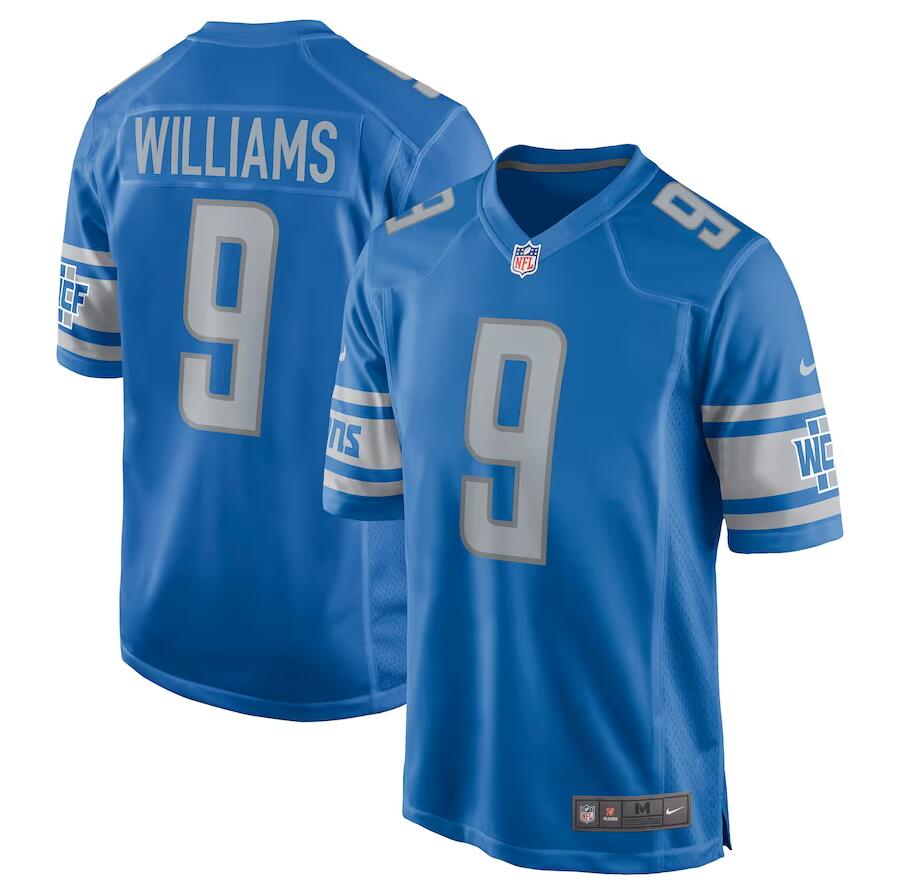 Mens Detroit Lions 9 Jameson Williams Nike Blue Player Game NFL Jersey